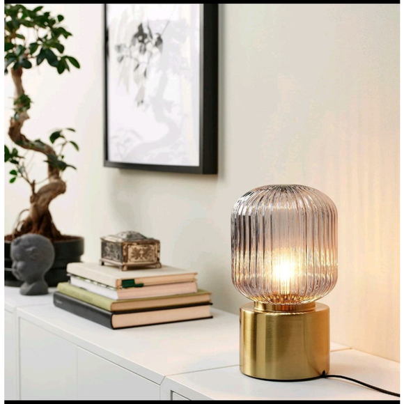 IKEA Other - IKEA Solklint Table Lamp Brass Gray Clear Glass 11 Inch